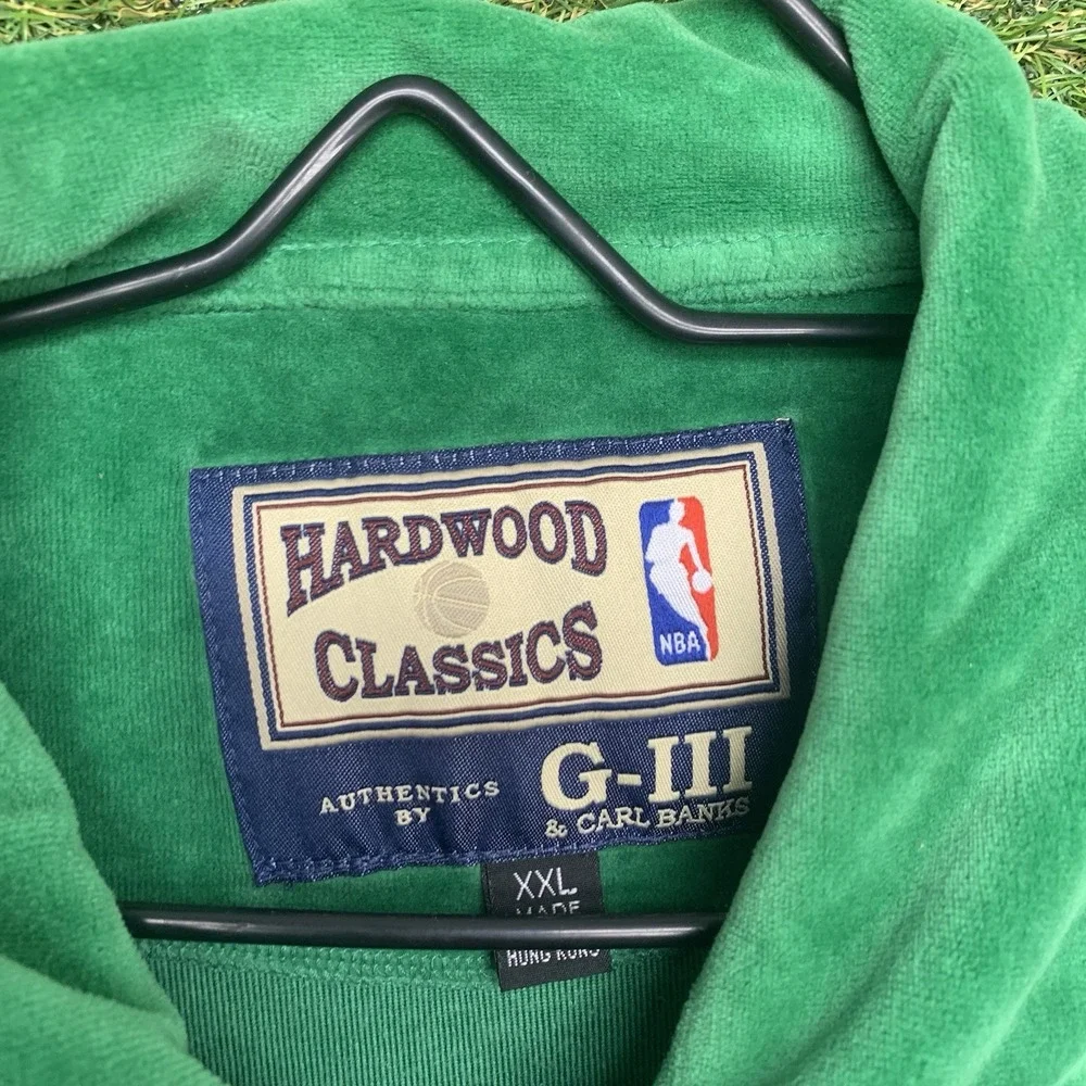 Boston Celtics Jacket Mens 2XL Green White NBA Basketball Velour Full Zip Warmup